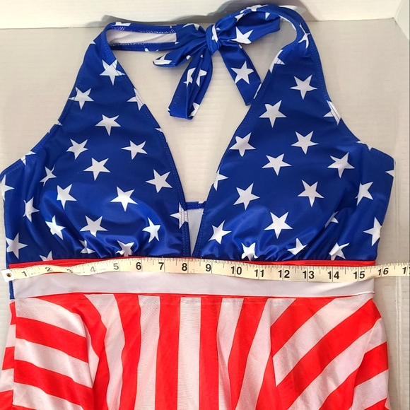 American Flag Halter Swim Tankini with Shorts Swimsuit size 12 / XL - Picture 7 of 8